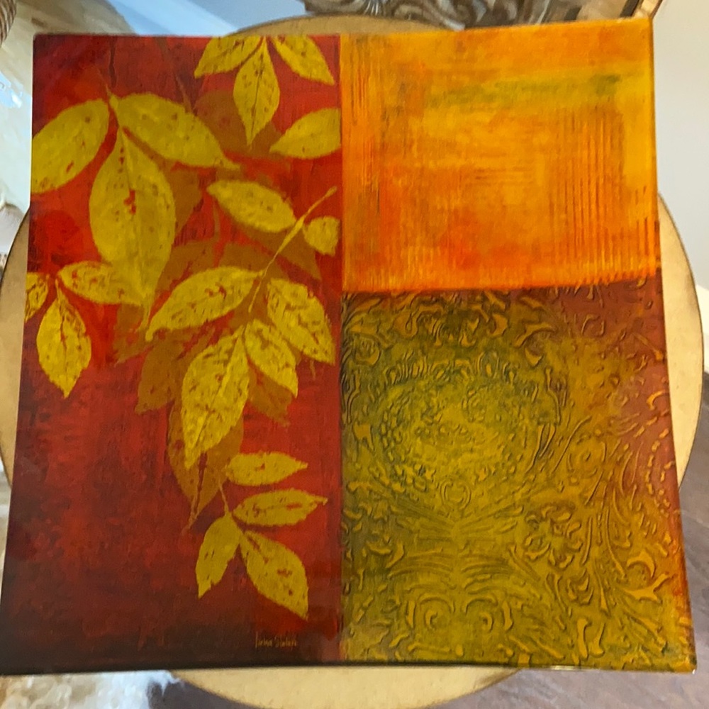 Beautiful Fall Colours Glass Serving Platter.